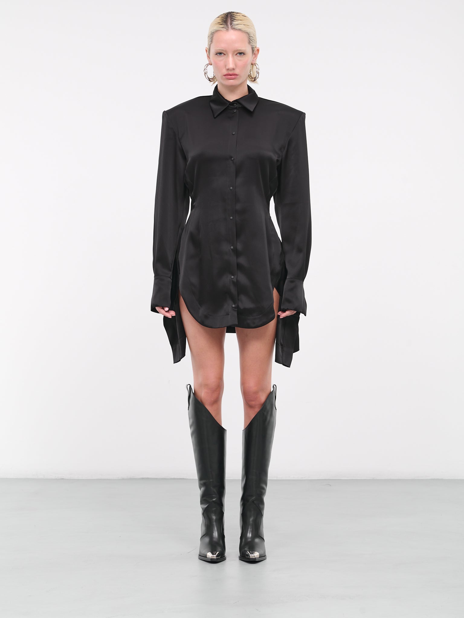 Satin Shirt Dress (DK06D-BLACK)