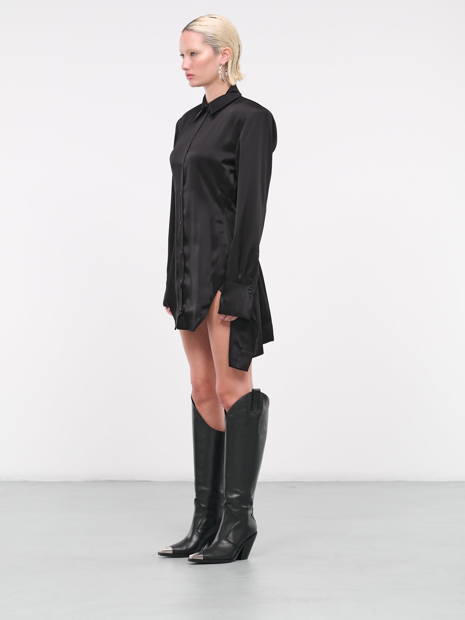 Satin Shirt Dress (DK06D-BLACK)