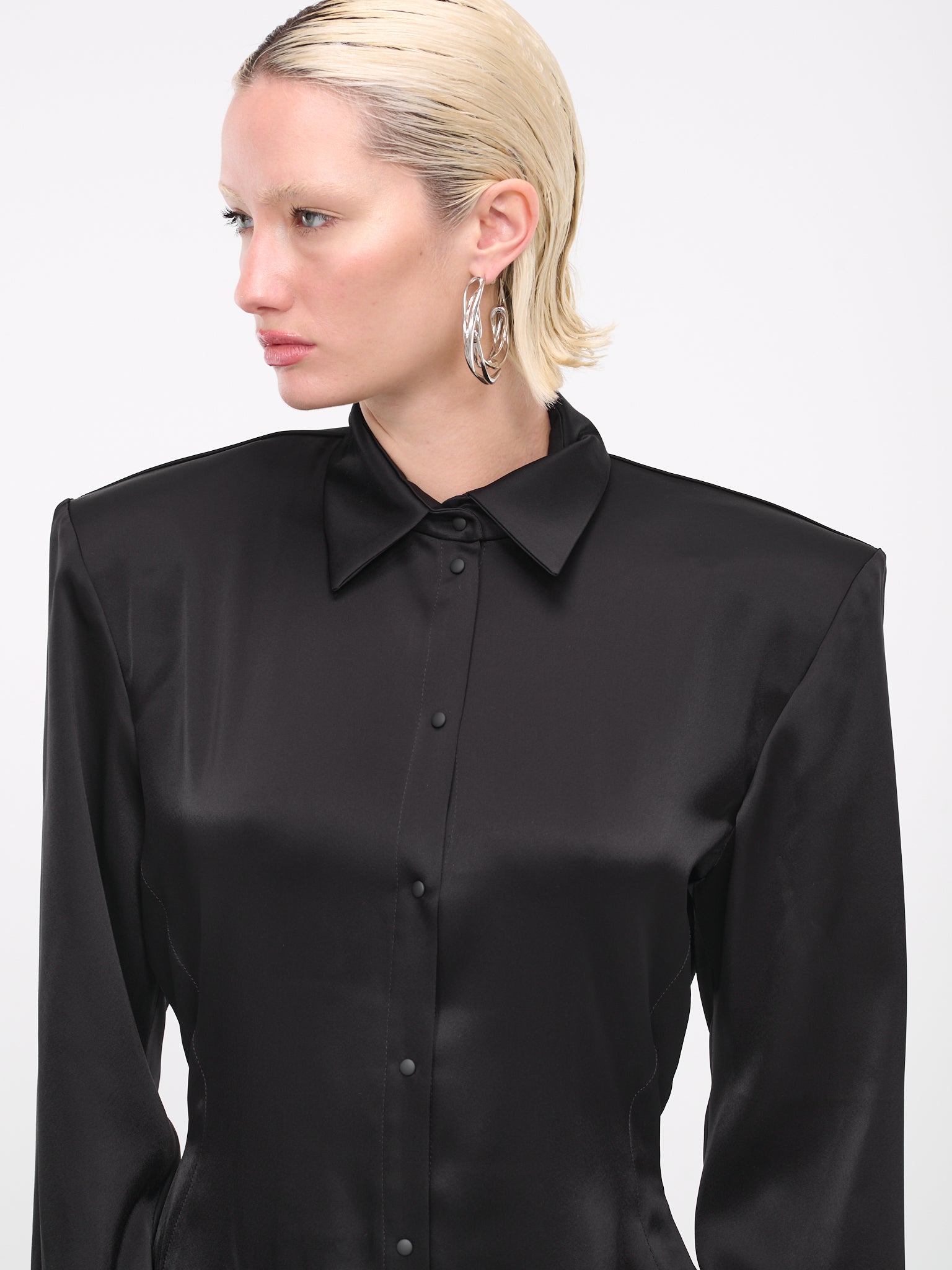 Satin Shirt Dress (DK06D-BLACK)