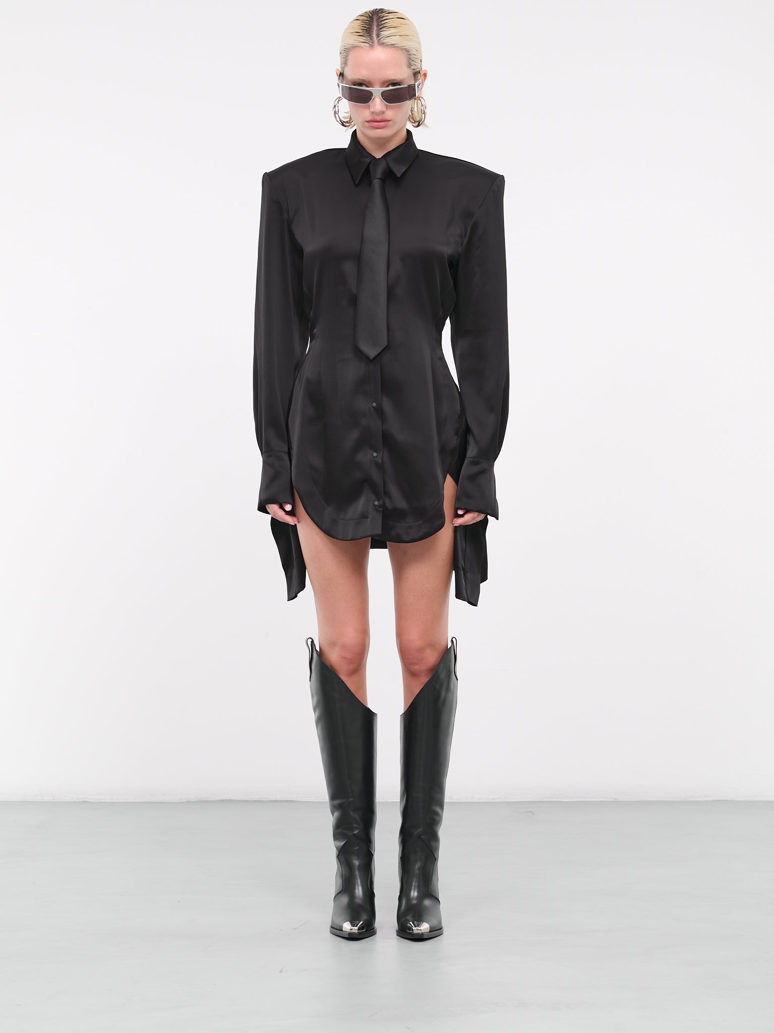 Satin Shirt Dress (DK06D-BLACK)