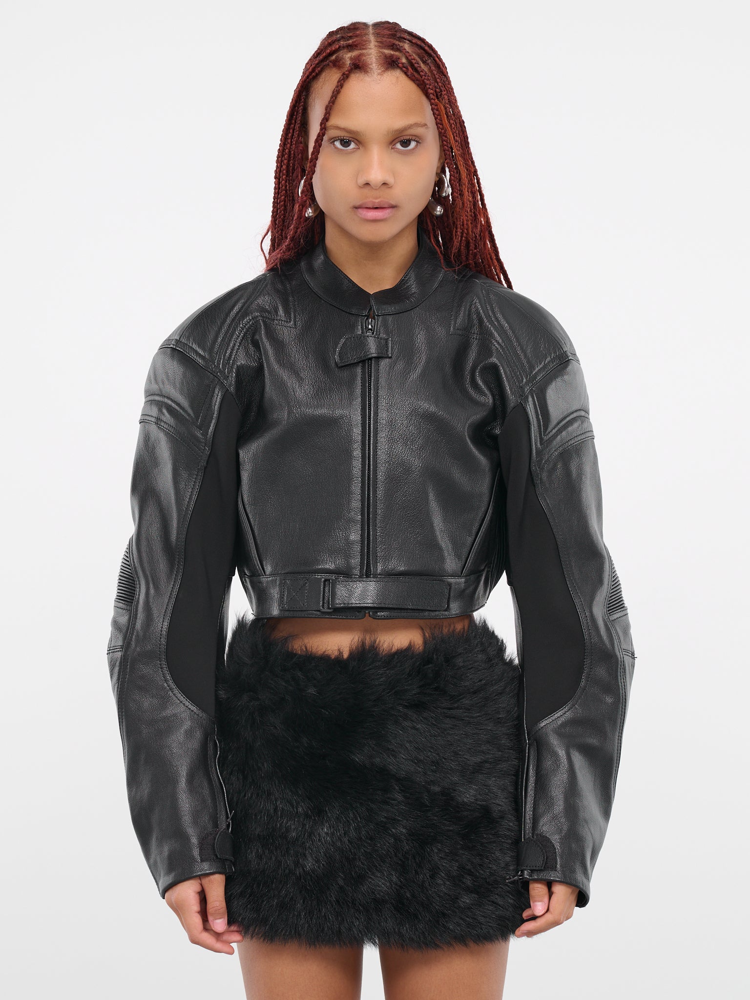Crop Leather Biker Jacket (DK09J-BLACK)