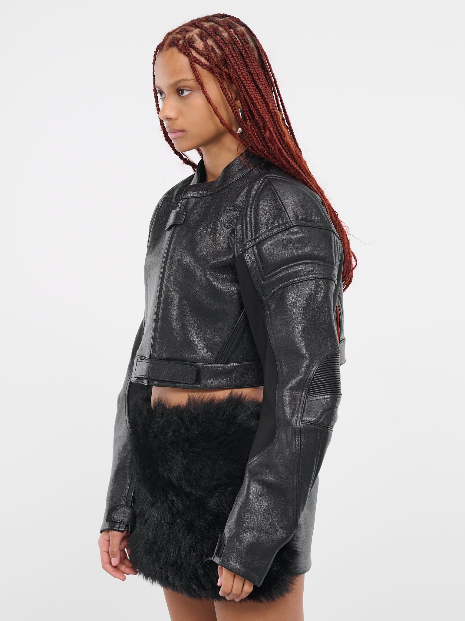 Crop Leather Biker Jacket (DK09J-BLACK)