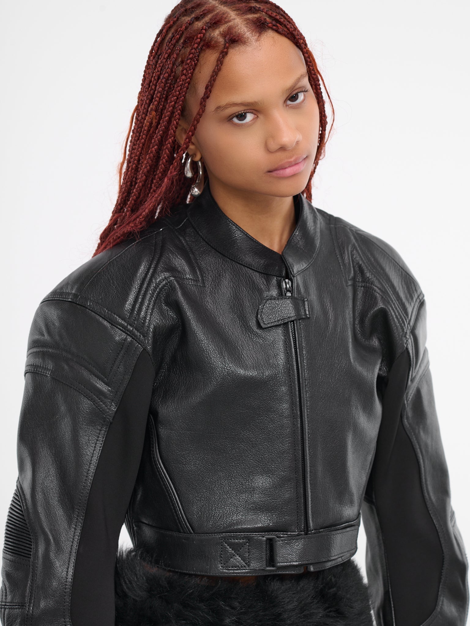 Crop Leather Biker Jacket (DK09J-BLACK)
