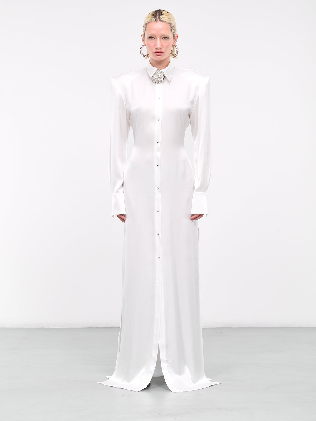 Satin Shirt Gown (DK14L-WHITE-SILVER)