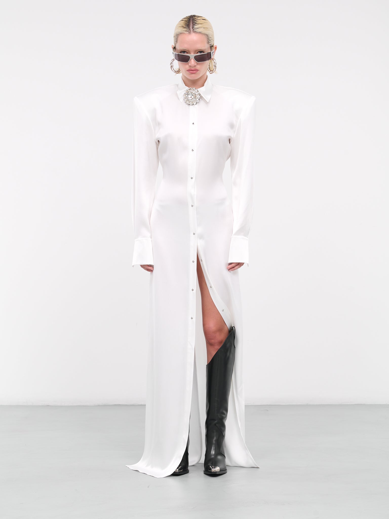 Satin Shirt Gown (DK14L-WHITE-SILVER)