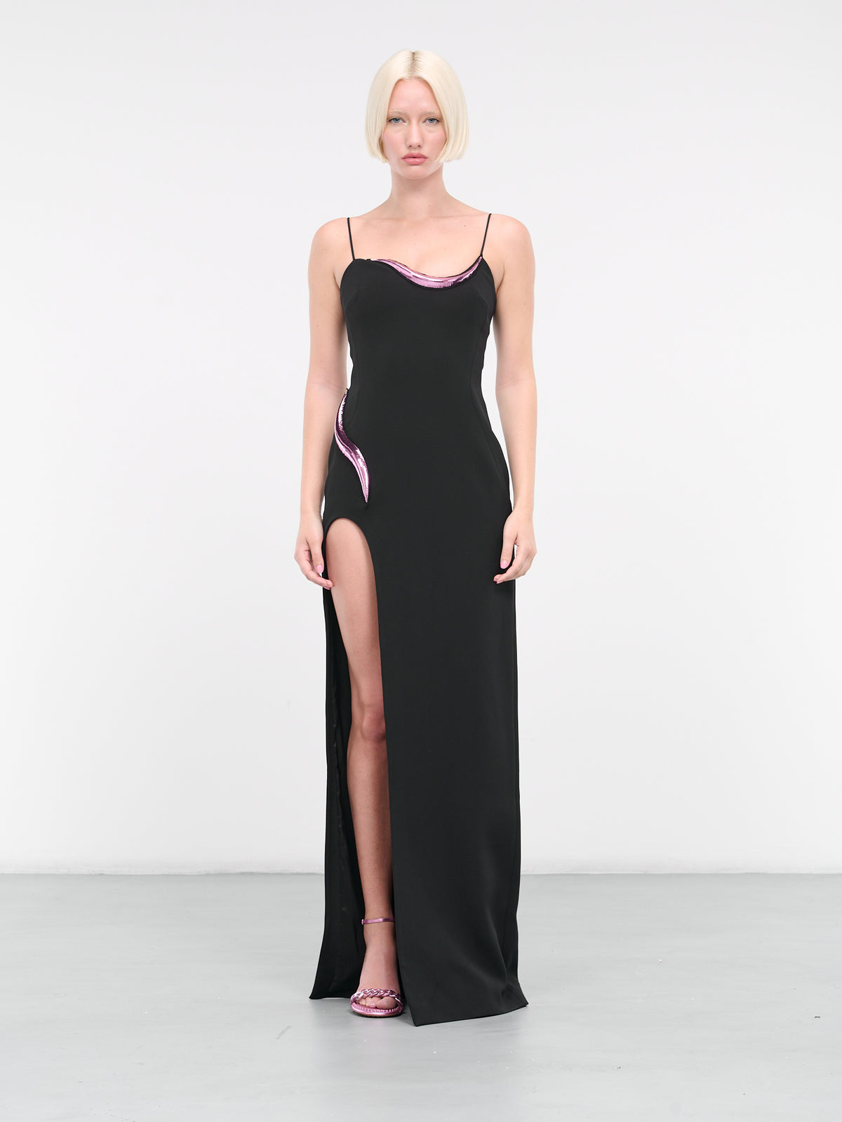 Metallic Tube Open-Leg Gown (DK24DL-BLACK-PINK)