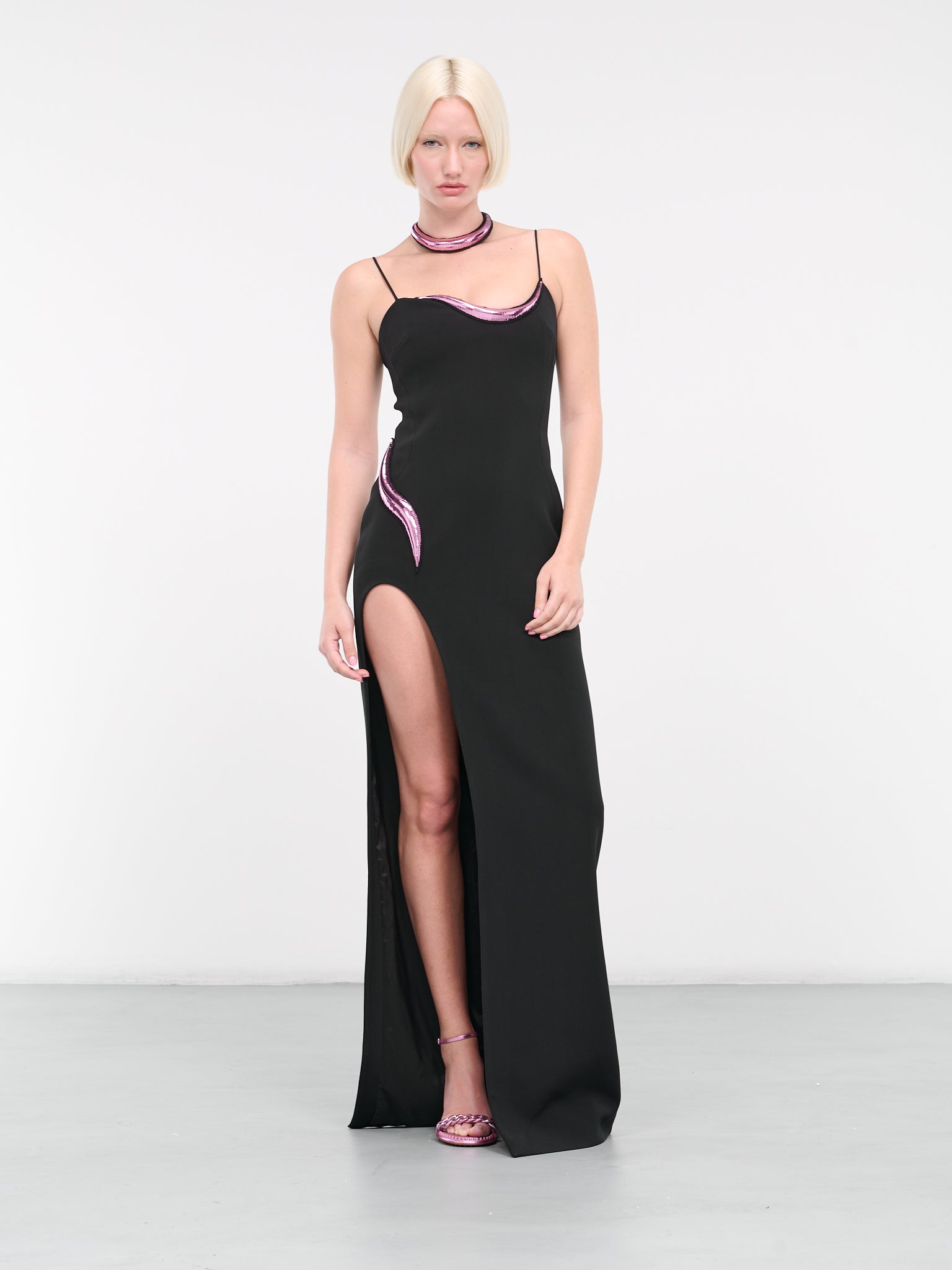 Metallic Tube Open-Leg Gown (DK24DL-BLACK-PINK)