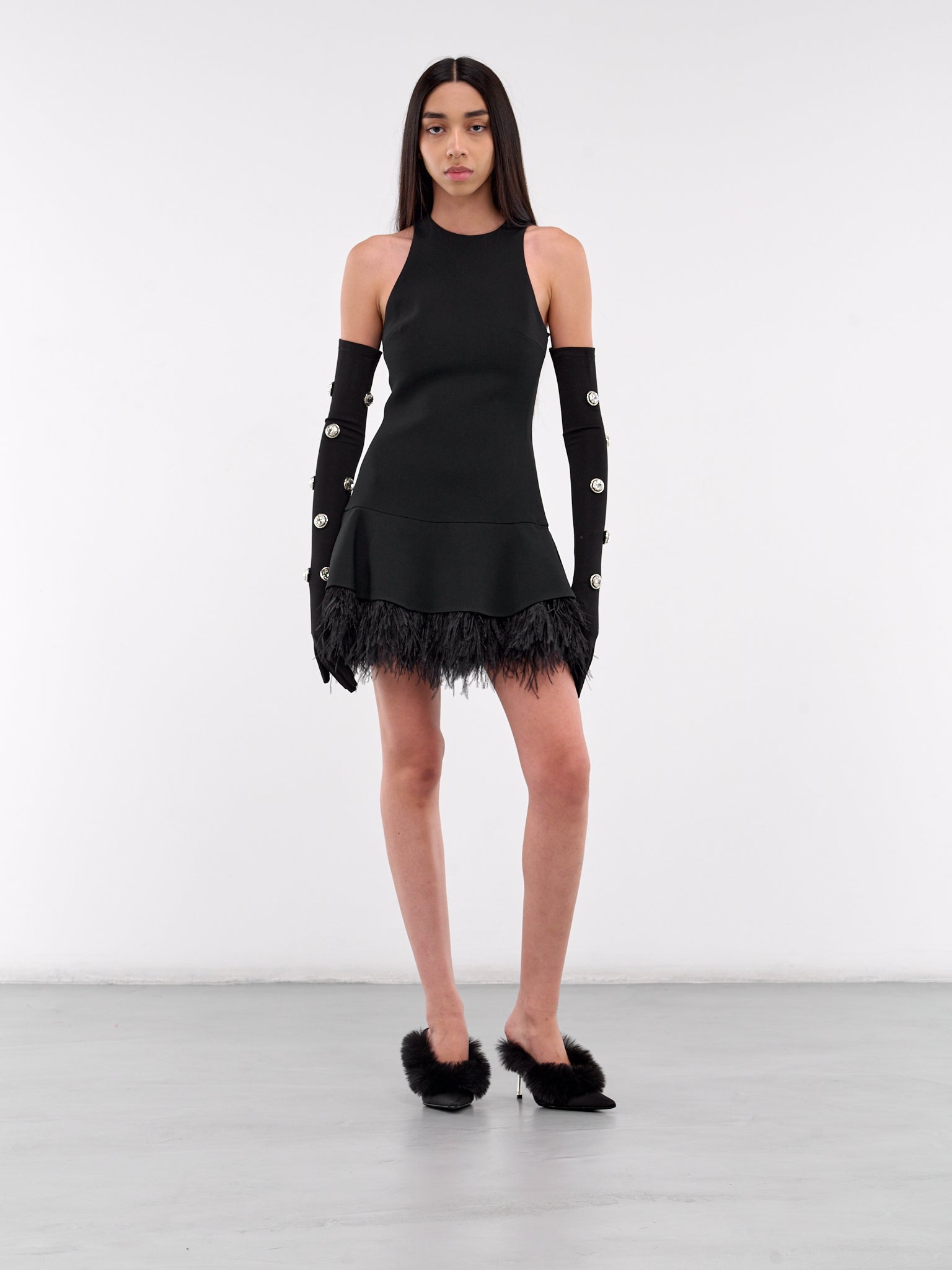 David Koma FEATHER TRIM MINI DRESS IN Black Black / UK 8 David Koma FEATHER TRIM MINI DRESS IN Black Black / UK 8