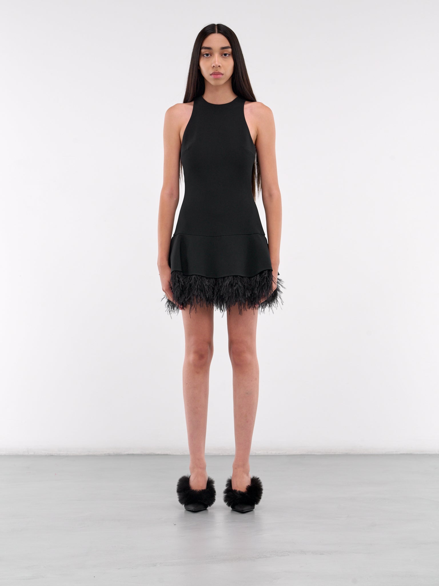 feather trim mini dress Feather-trimmed crystal-embellished crepe - black Do not bleach/soak/wring or tumble dry 16arlington Hodi Devor Long Sleeve