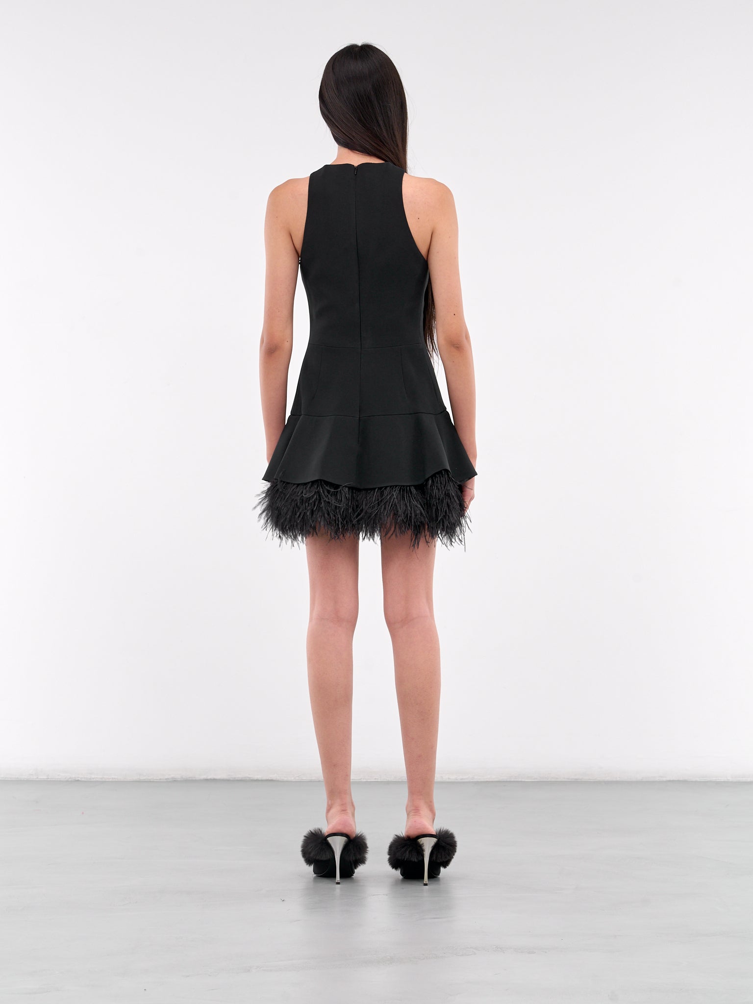 David Koma FEATHER TRIM MINI DRESS IN Black Black / UK 8 David Koma FEATHER TRIM MINI DRESS IN Black Black / UK 8