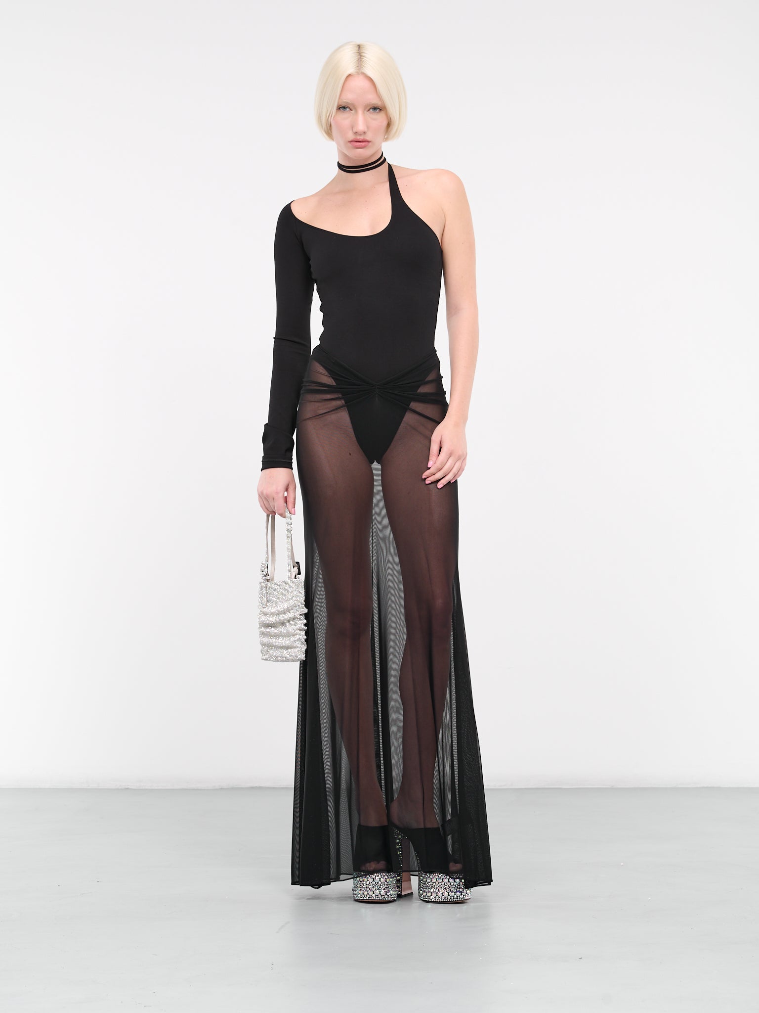 Ruched Waist Sheer Maxi Skirt (DK25SL-BLACK)