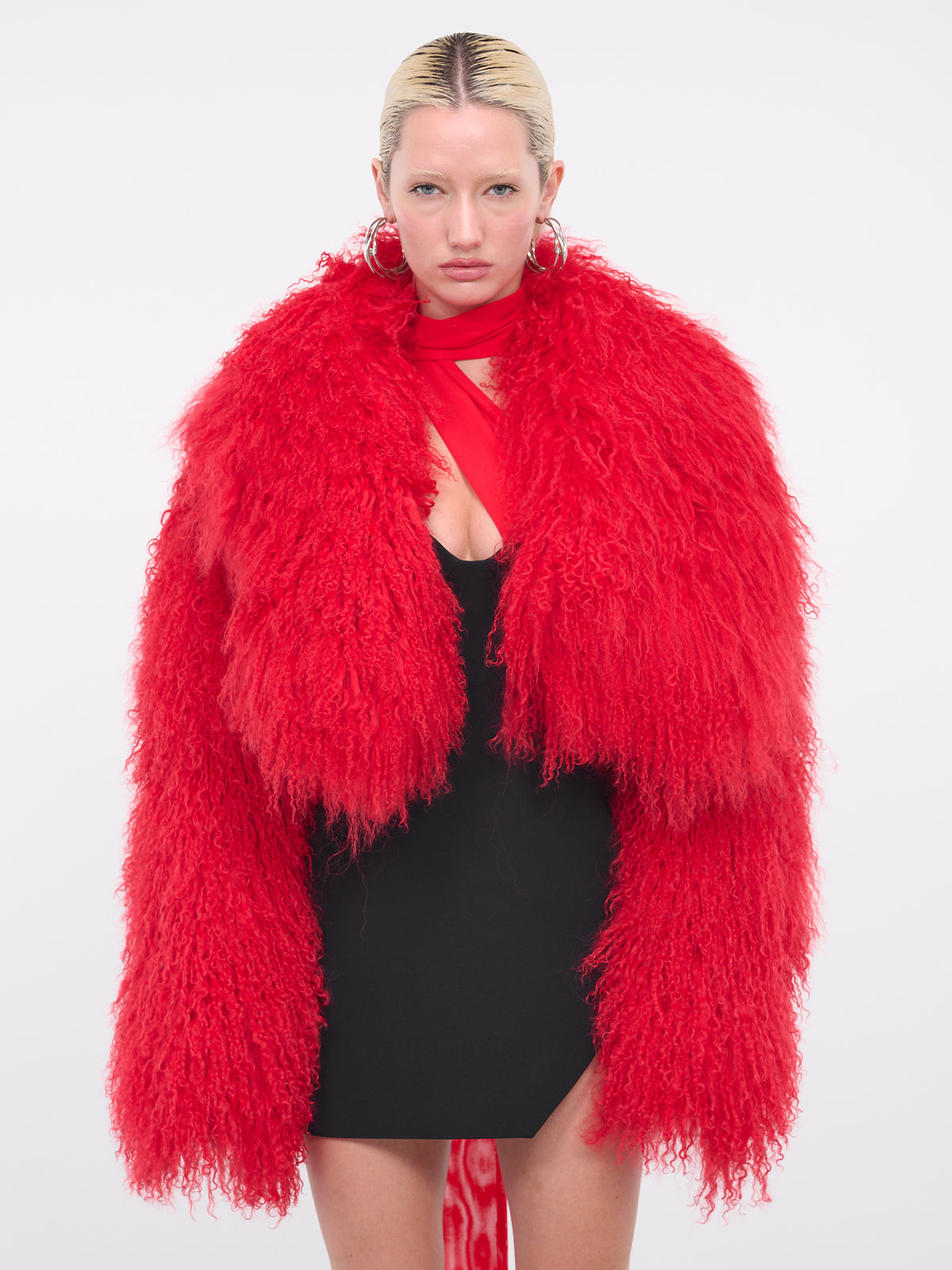 Mongolian Shearling Cropped Jacket (DK26J-RED)