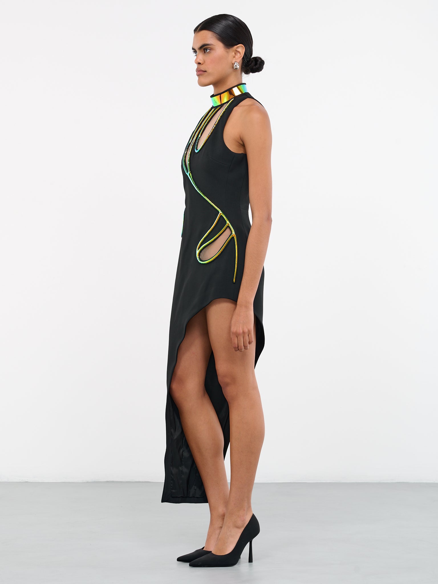 Asymmetric Iridescent Cut-Out Dress (DK31D-BLACK-DARK-IRIDESCENT)