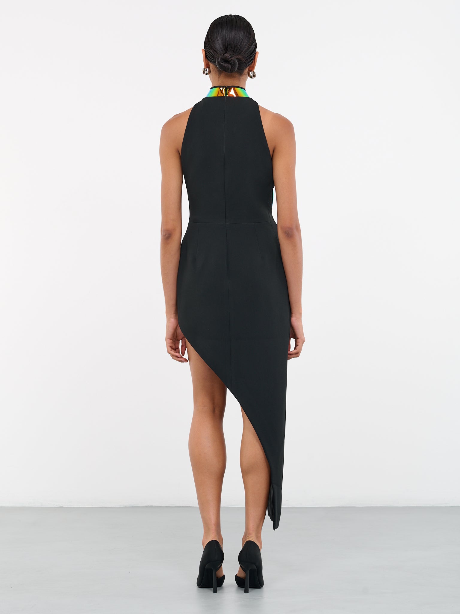 Asymmetric Iridescent Cut-Out Dress (DK31D-BLACK-DARK-IRIDESCENT)