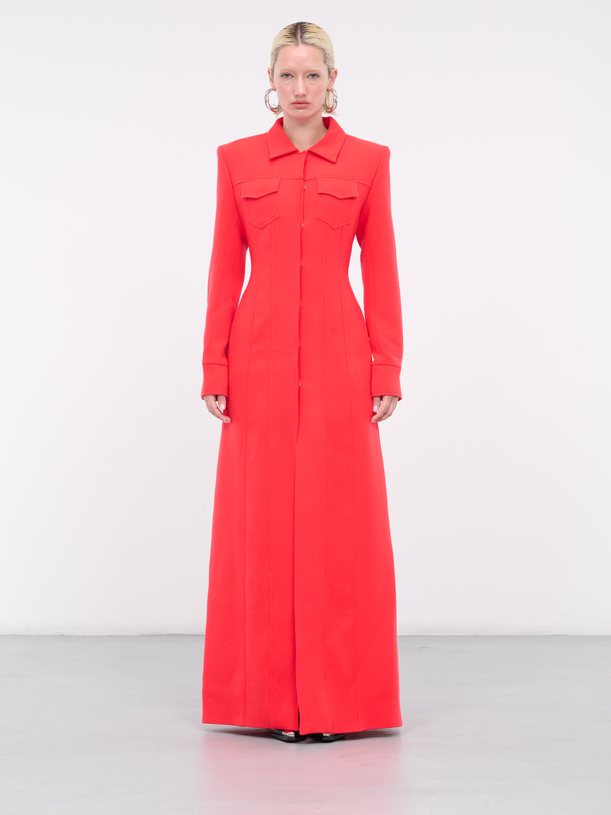Topstitch Detail Maxi Coat (DK40C-RED)