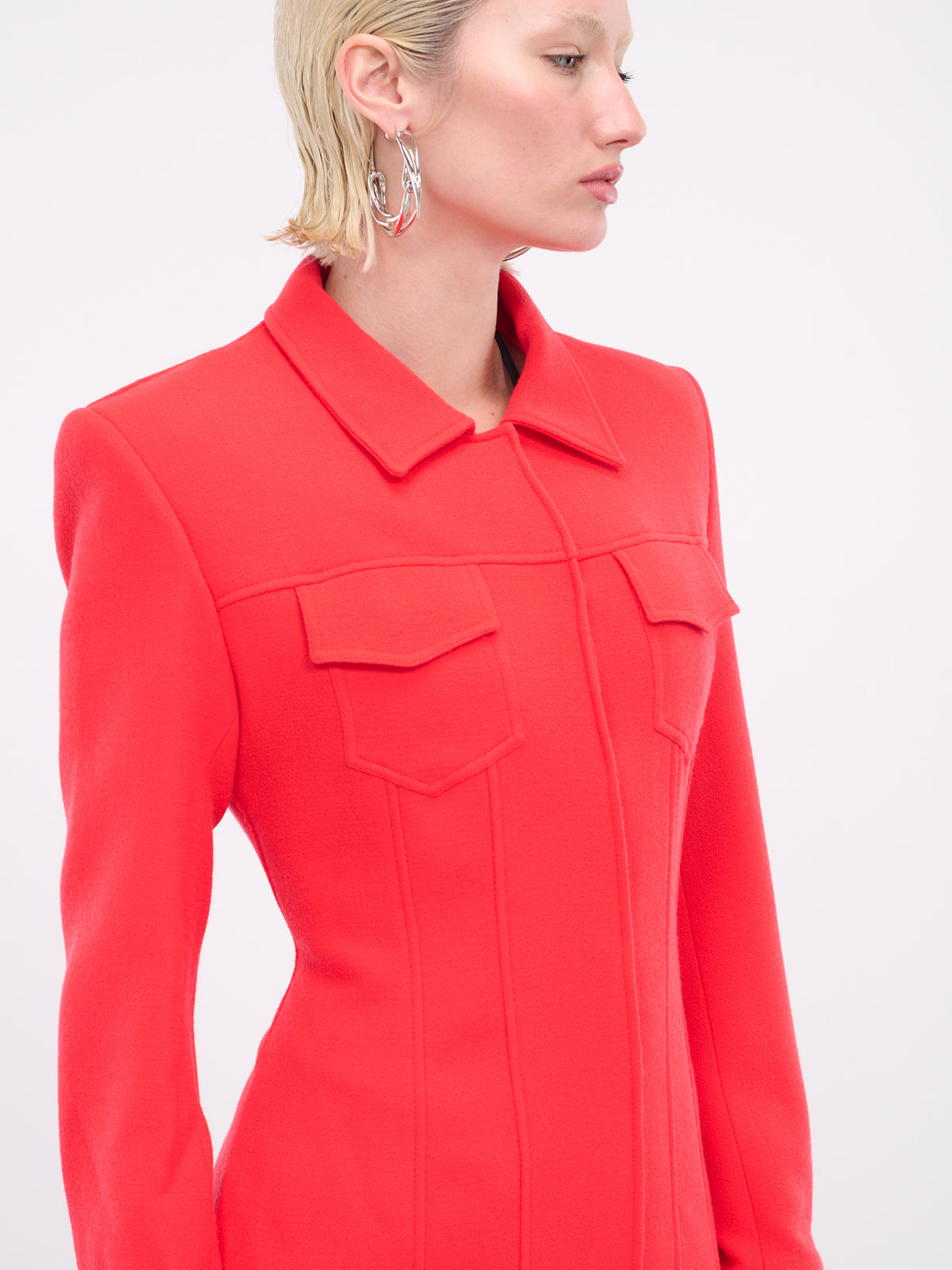 Topstitch Detail Maxi Coat (DK40C-RED)