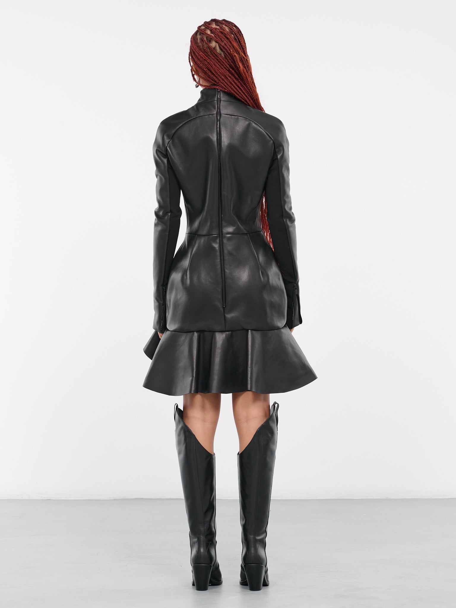 Leather Ruffle Mini Dress (DK40D-BLACK)