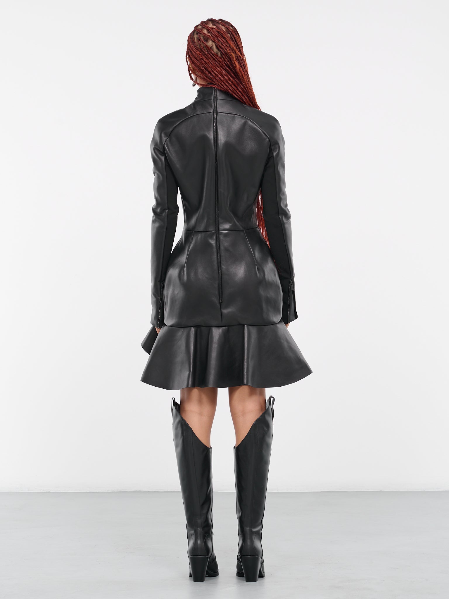 David Koma LEATHER RUFFLE MINI DRESS Black / UK 10 David Koma LEATHER RUFFLE MINI DRESS Black / UK 10