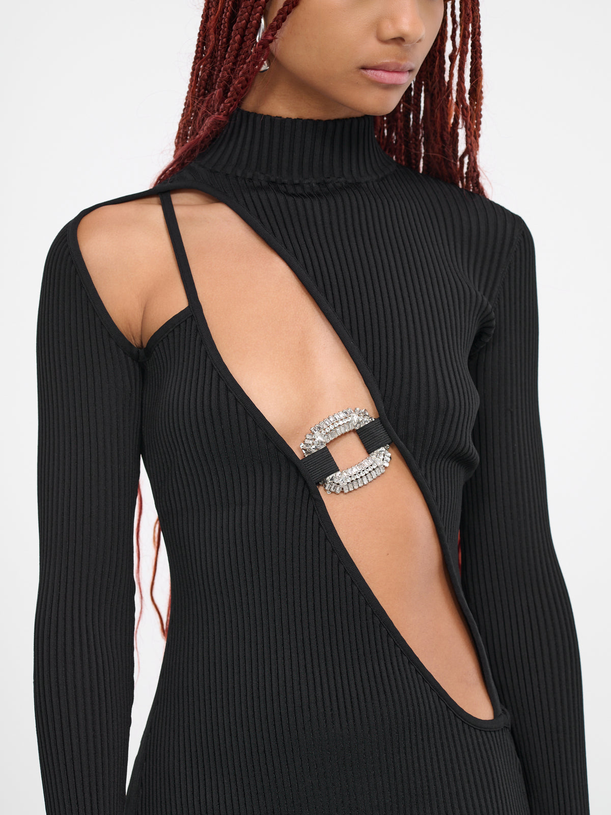 Crystal Cut-Out Knit Dress (DKKN15D-BLACK-SILVER)