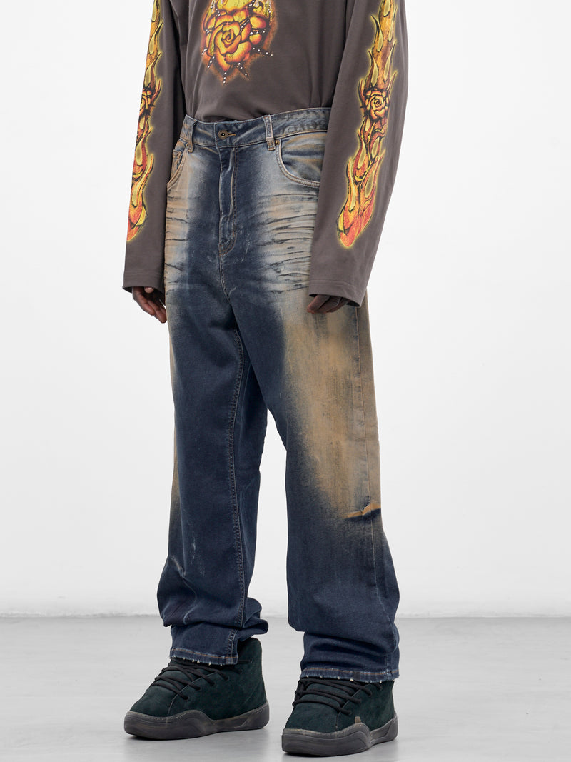 Blue Dirty Denim Wide Jeans (DP0-26-349-M-NV-NAVY)
