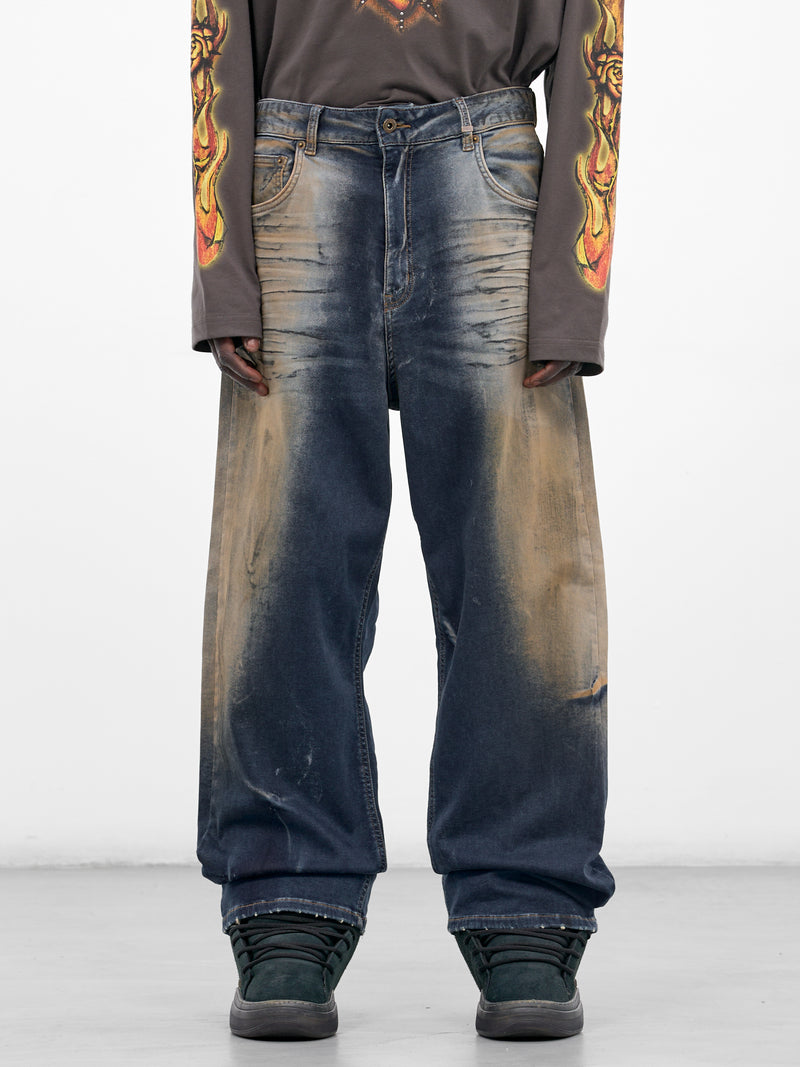 Blue Dirty Denim Wide Jeans (DP0-26-349-M-NV-NAVY)