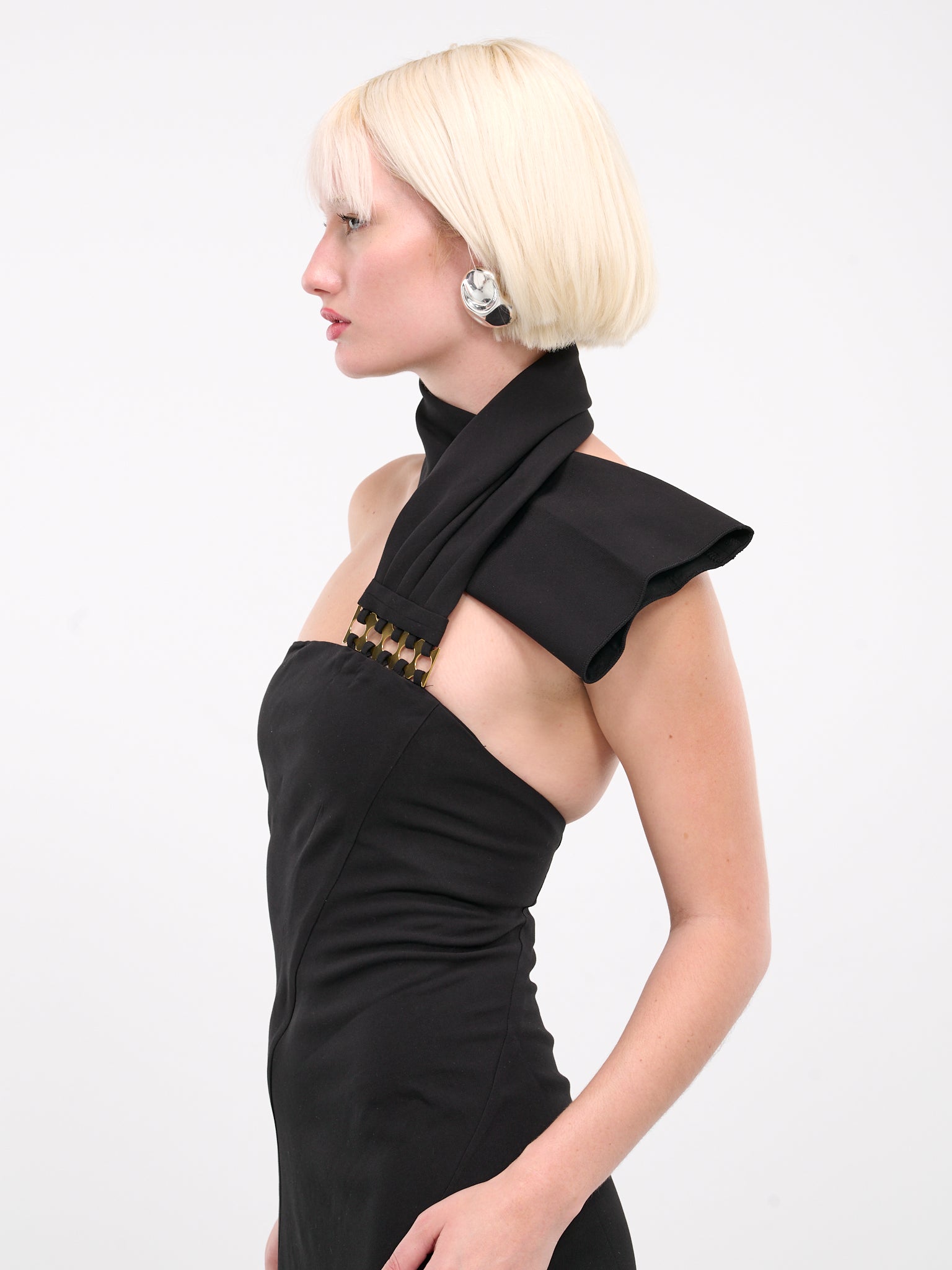 Scarf Diagonal Dress (DR-B09-BLACK-GOLD)