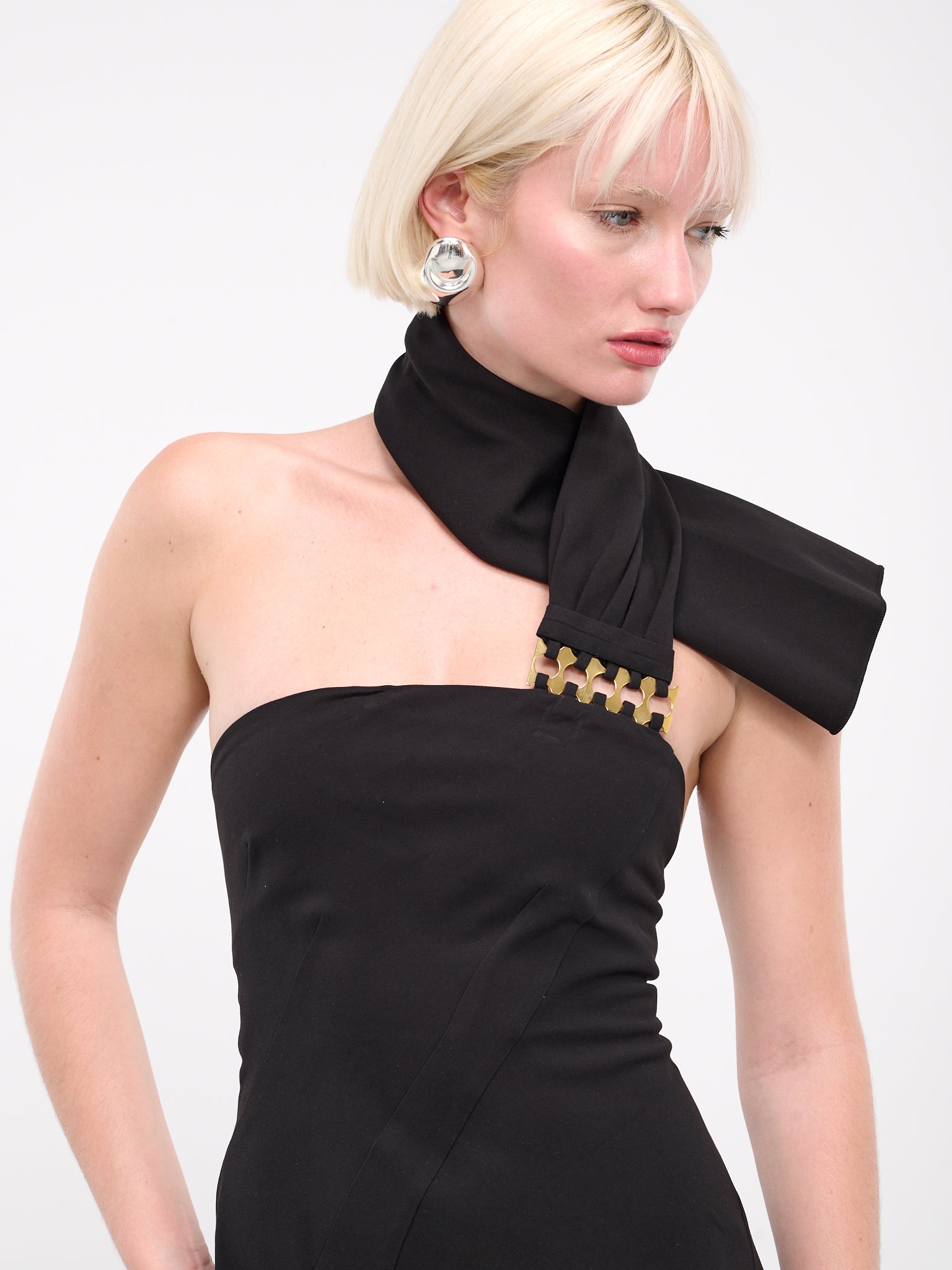 Scarf Diagonal Dress (DR-B09-BLACK-GOLD)