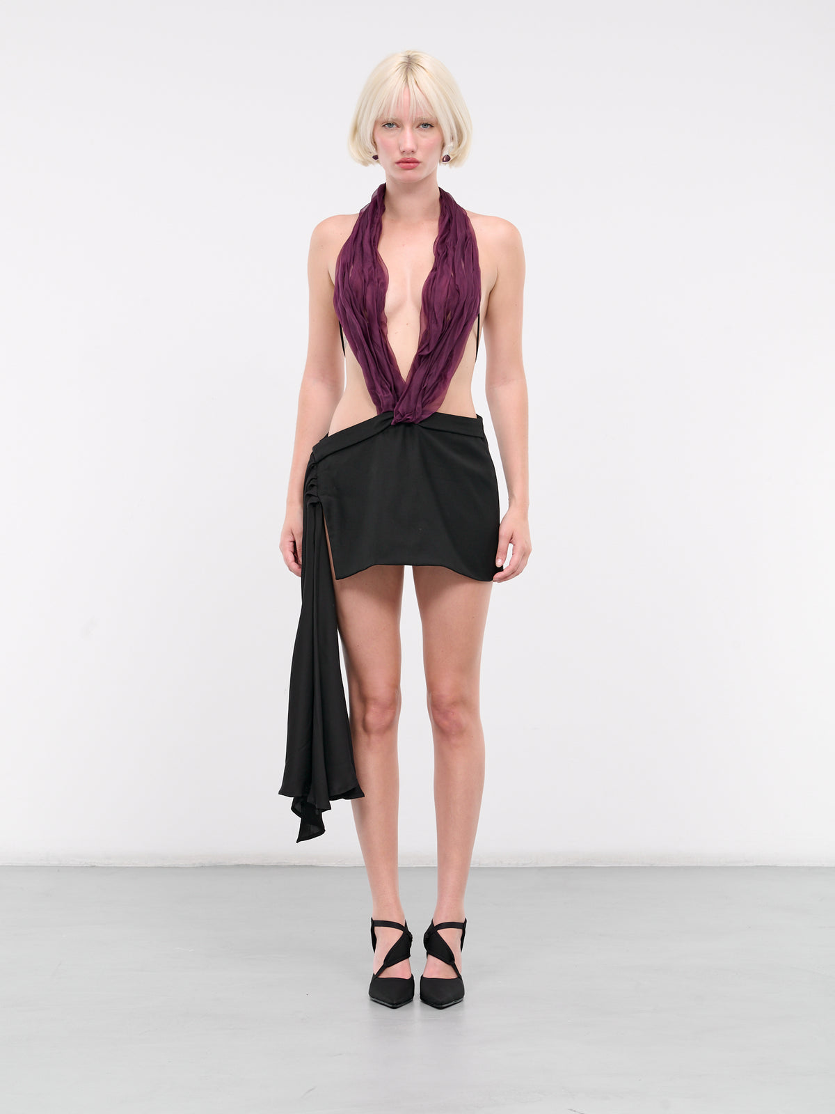 Draped Silk Dress (DR-BP01-BLACK-PURPLE)