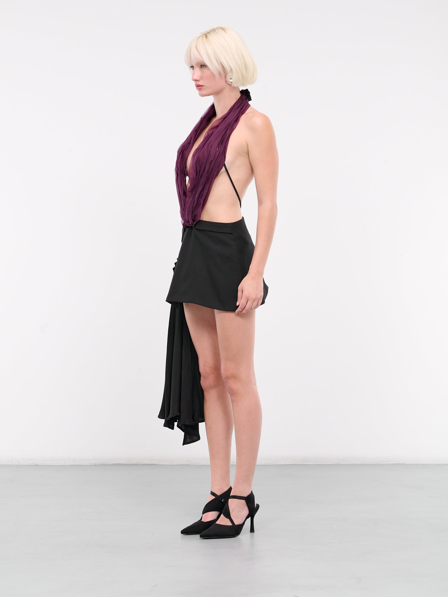 Draped Silk Dress (DR-BP01-BLACK-PURPLE)