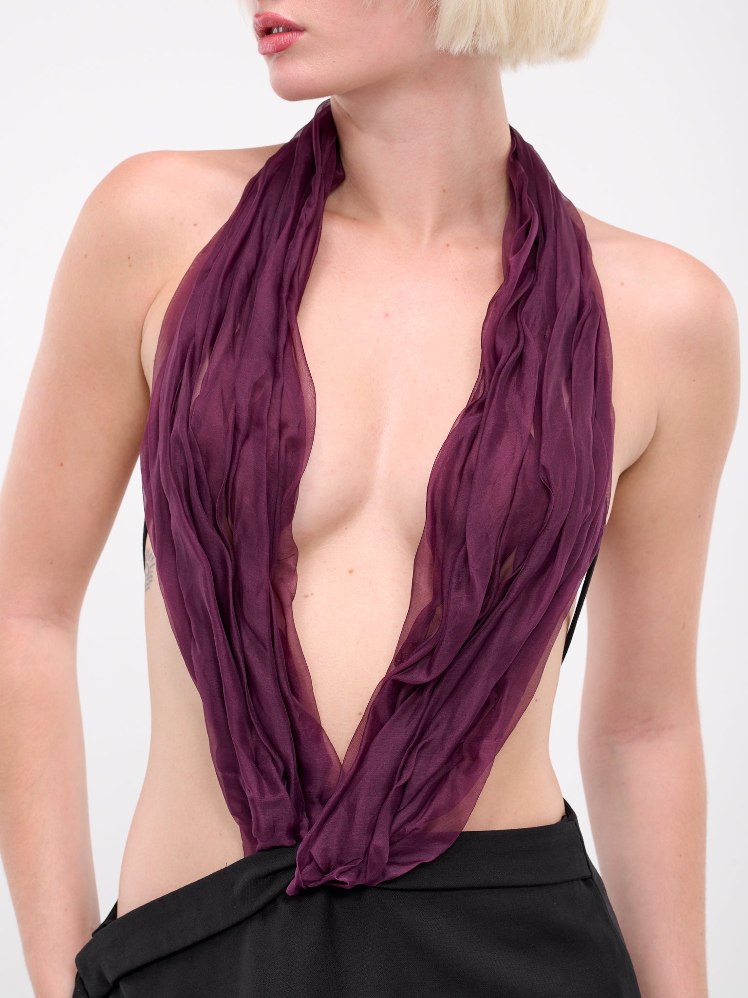 Draped Silk Dress (DR-BP01-BLACK-PURPLE)