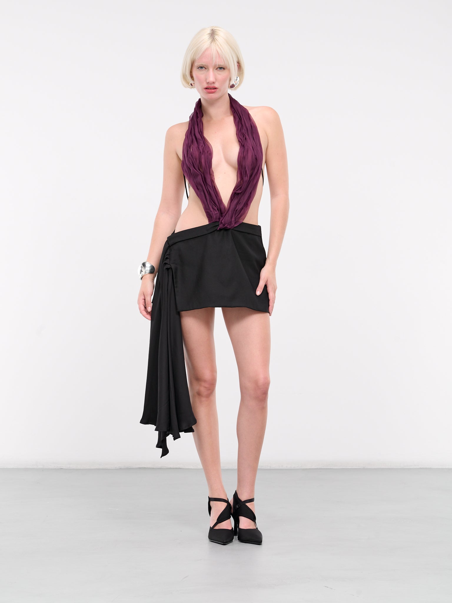 Draped Silk Dress (DR-BP01-BLACK-PURPLE)