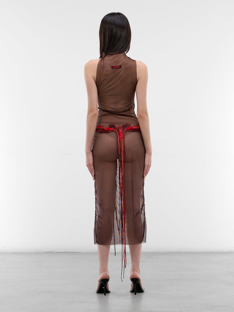 Flower Corset Mesh Dress (DR-SIM-1-RED-MESH)