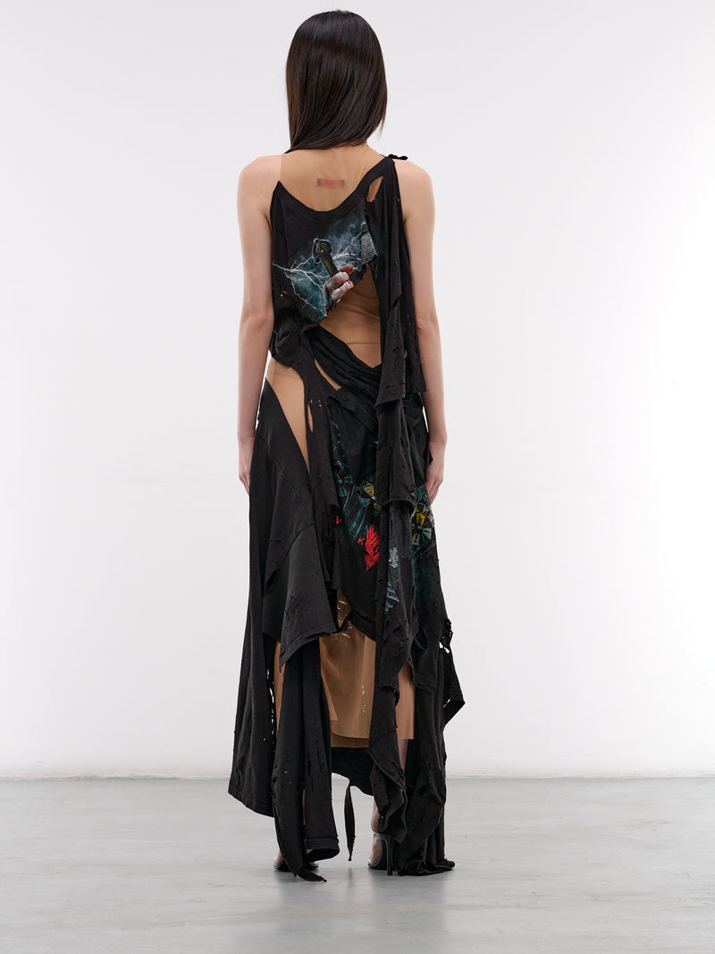 Distressed T-Shirt & Mesh Dress (DR-TSM-2-BLACK-MESH)