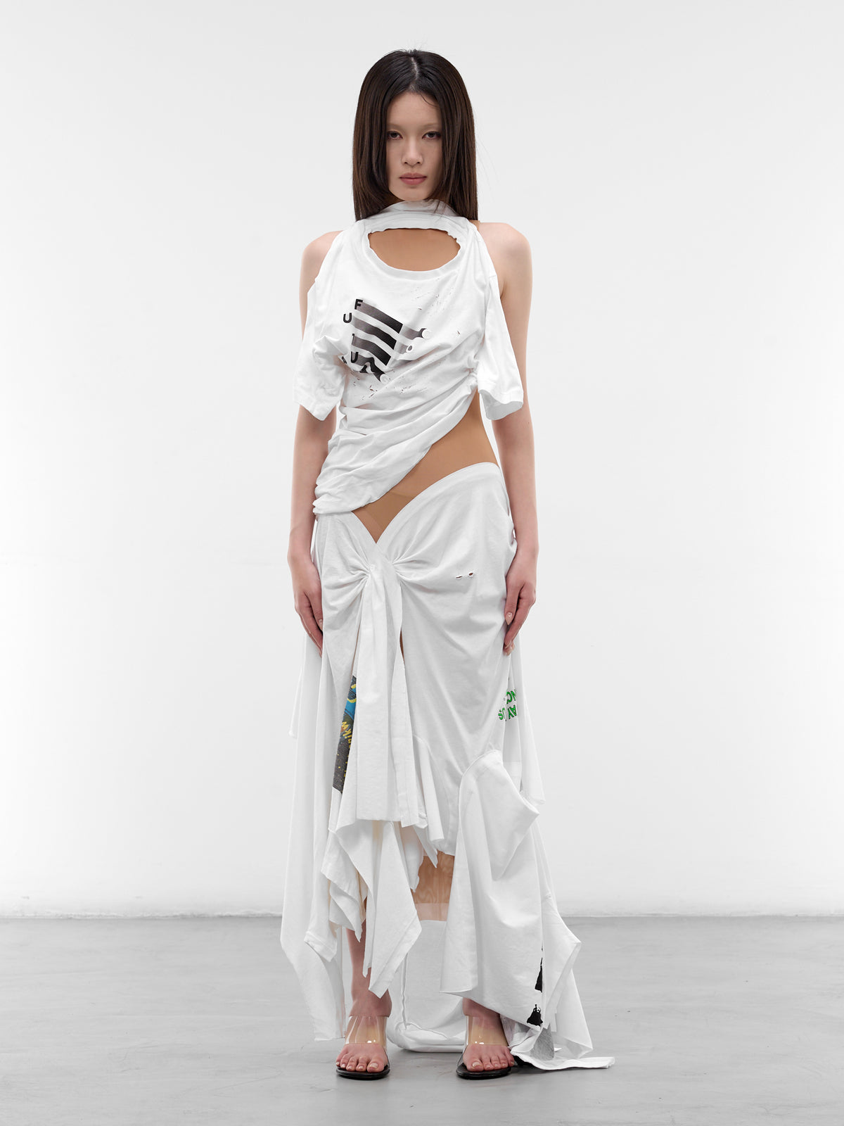Deconstructed T-Shirt & Mesh Gown (DR-TSM-3-WHITE-MESH)