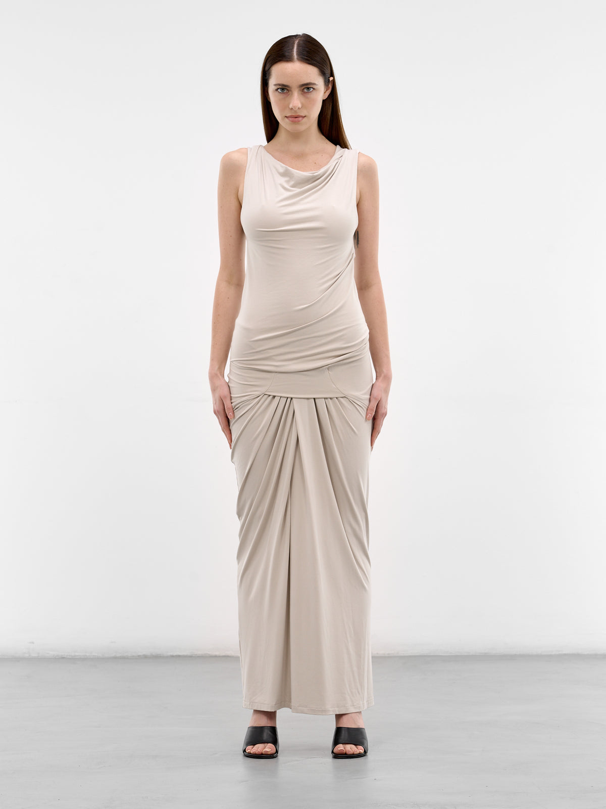 Stone Draped Sleeveless Maxi Dress (DR01243-STONE)
