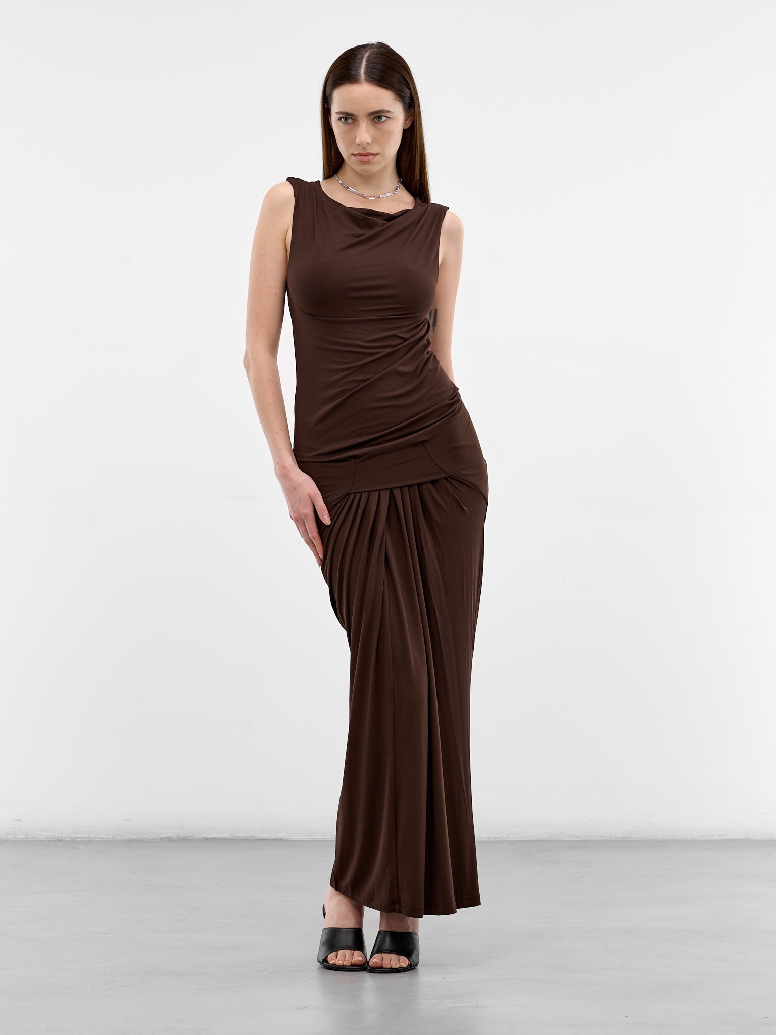 Tobacco Draped Sleeveless Maxi Dress (DR01243-TOBACCO)