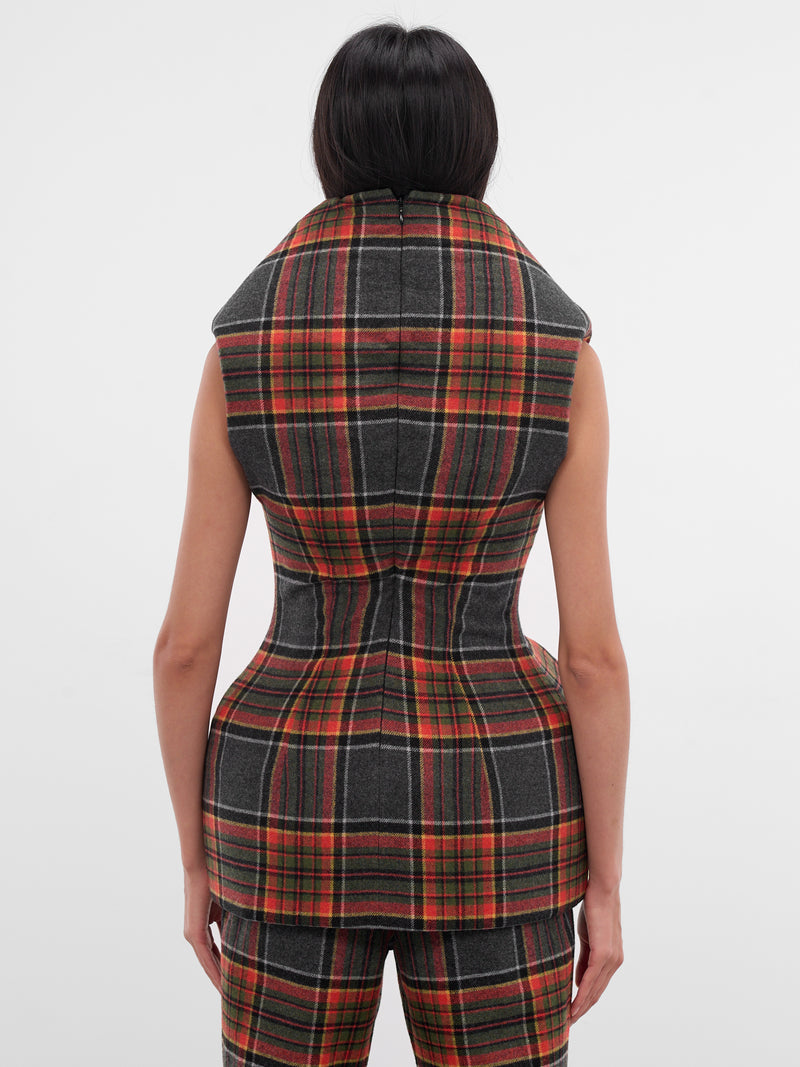 Tartan Sculptural Padded Mini Dress (DR01996-5029-ORANGE-GREY)