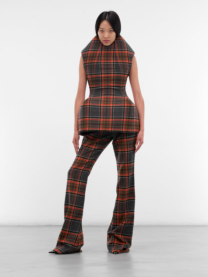 Tartan High Waist Flared Pants (PA01015-5029-ORANGE-GREY)
