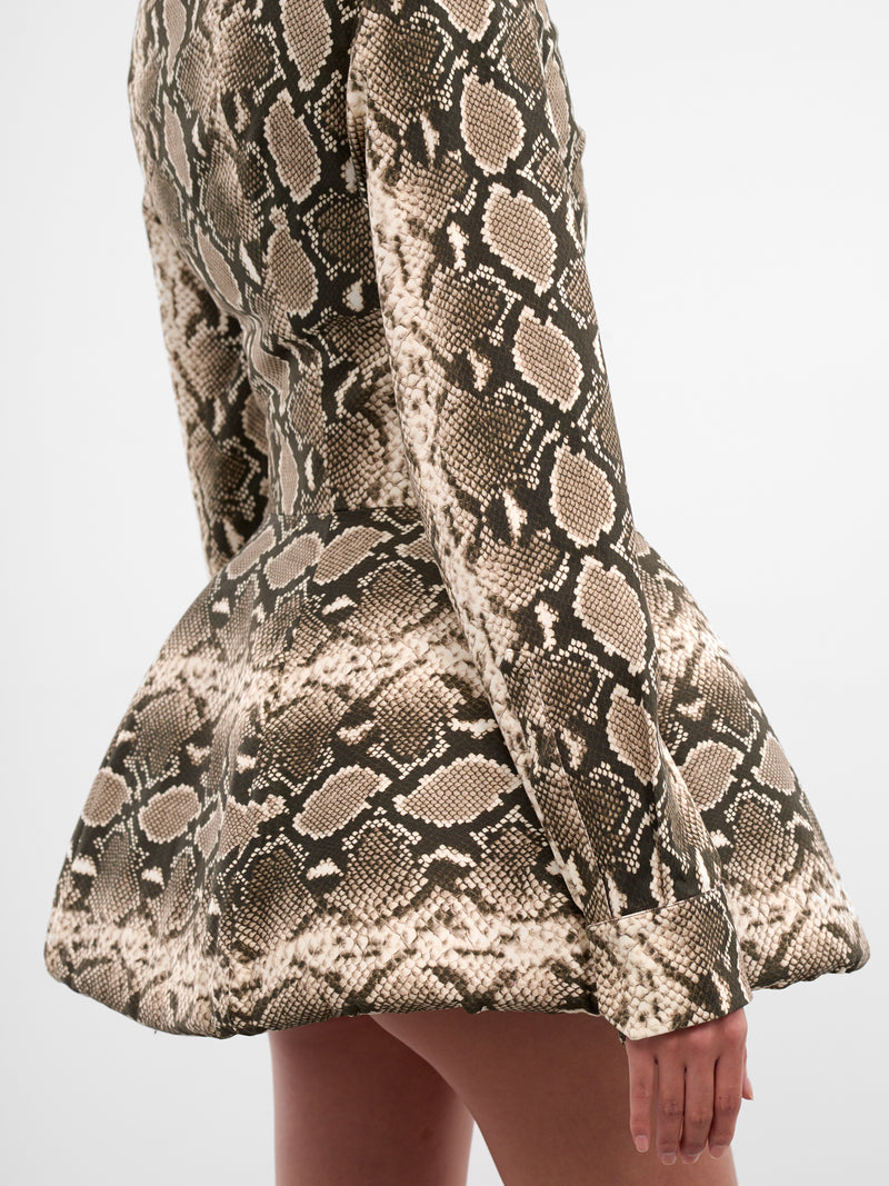 Snakeskin Sculptural Padded Mini Dress (DR01998-0015-BLACK)