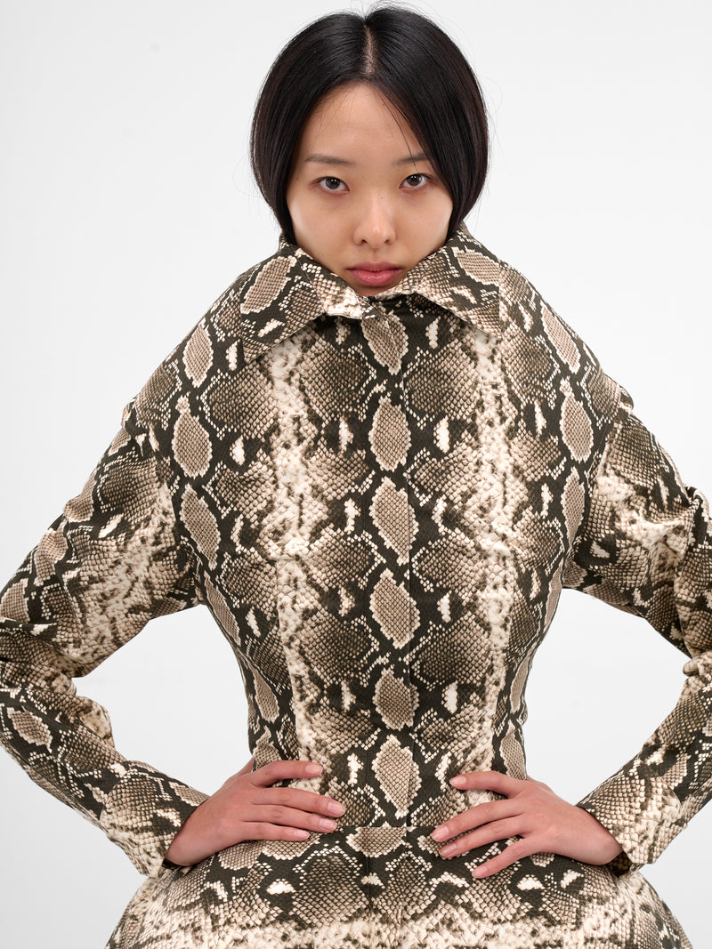 Snakeskin Sculptural Padded Mini Dress (DR01998-0015-BLACK)