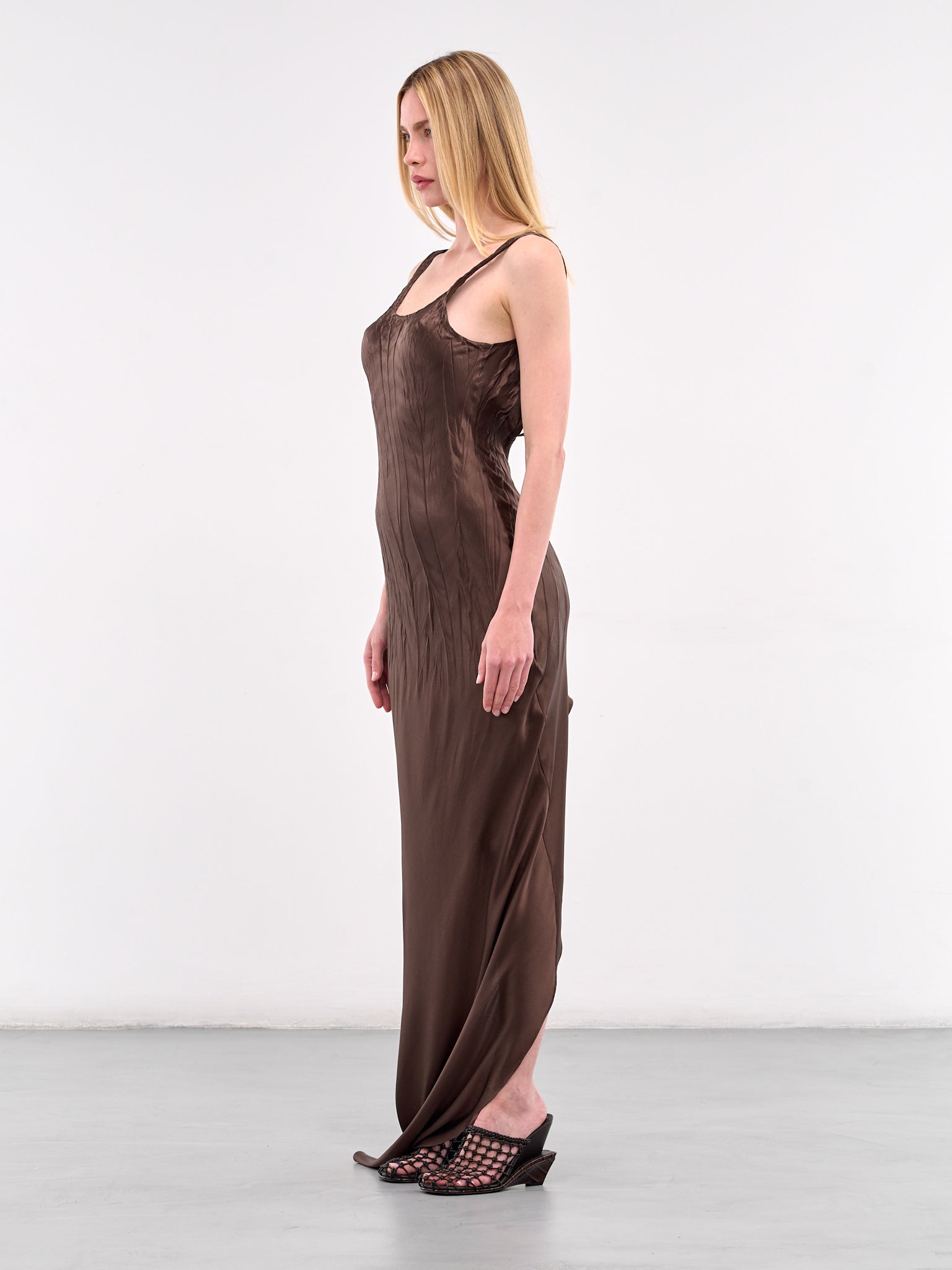 Crinkled Tank Dress (DR01BR-BROWN)