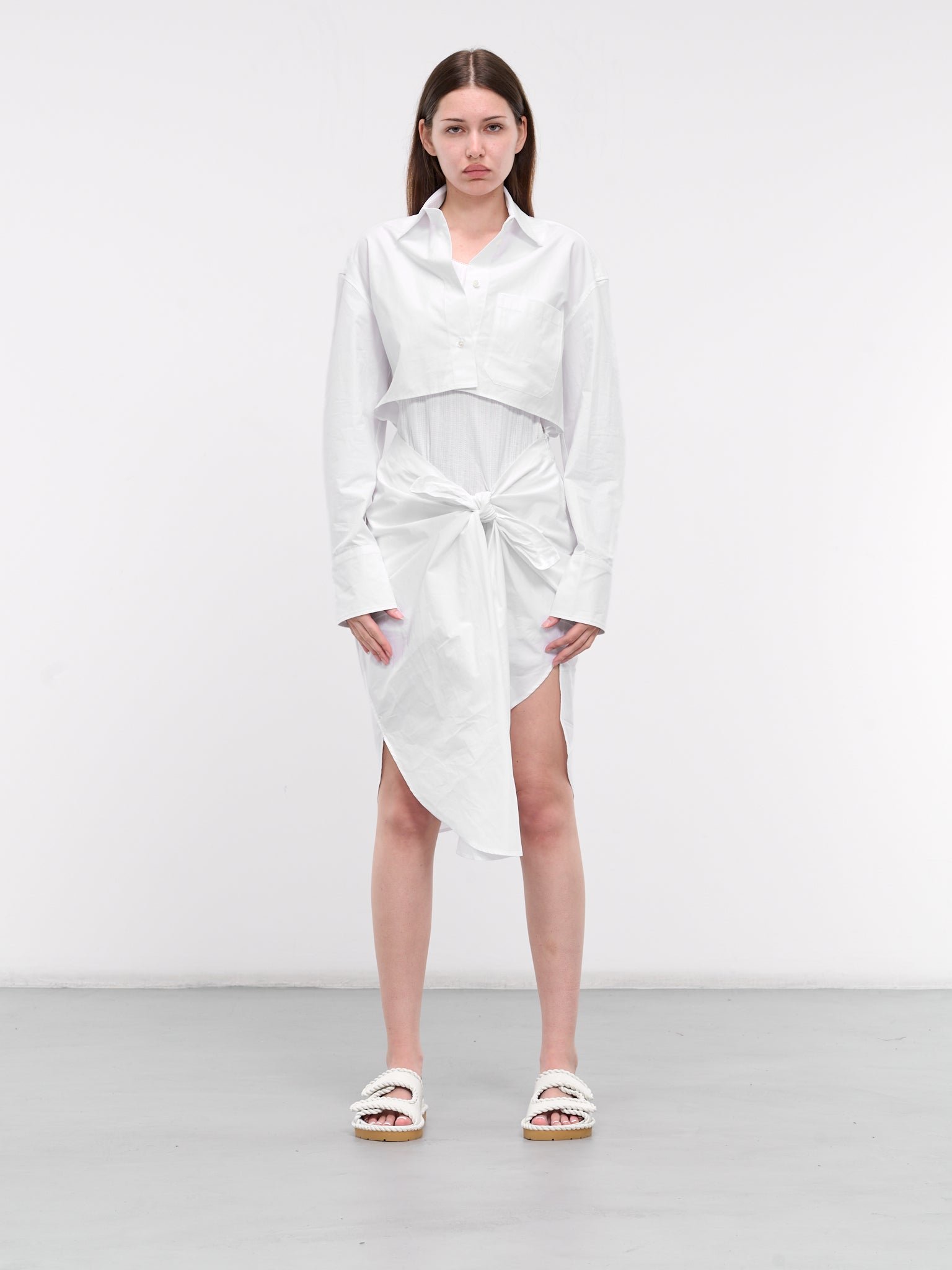 Knot Front Hybrid Shirt Dress (DR0434-PG1090-WHITE)