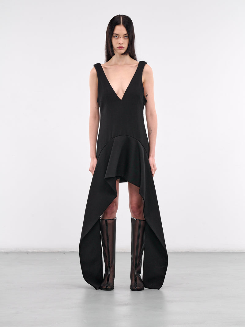Draped V-Neck Mini Dress (DR0478-PG1580-BLACK)
