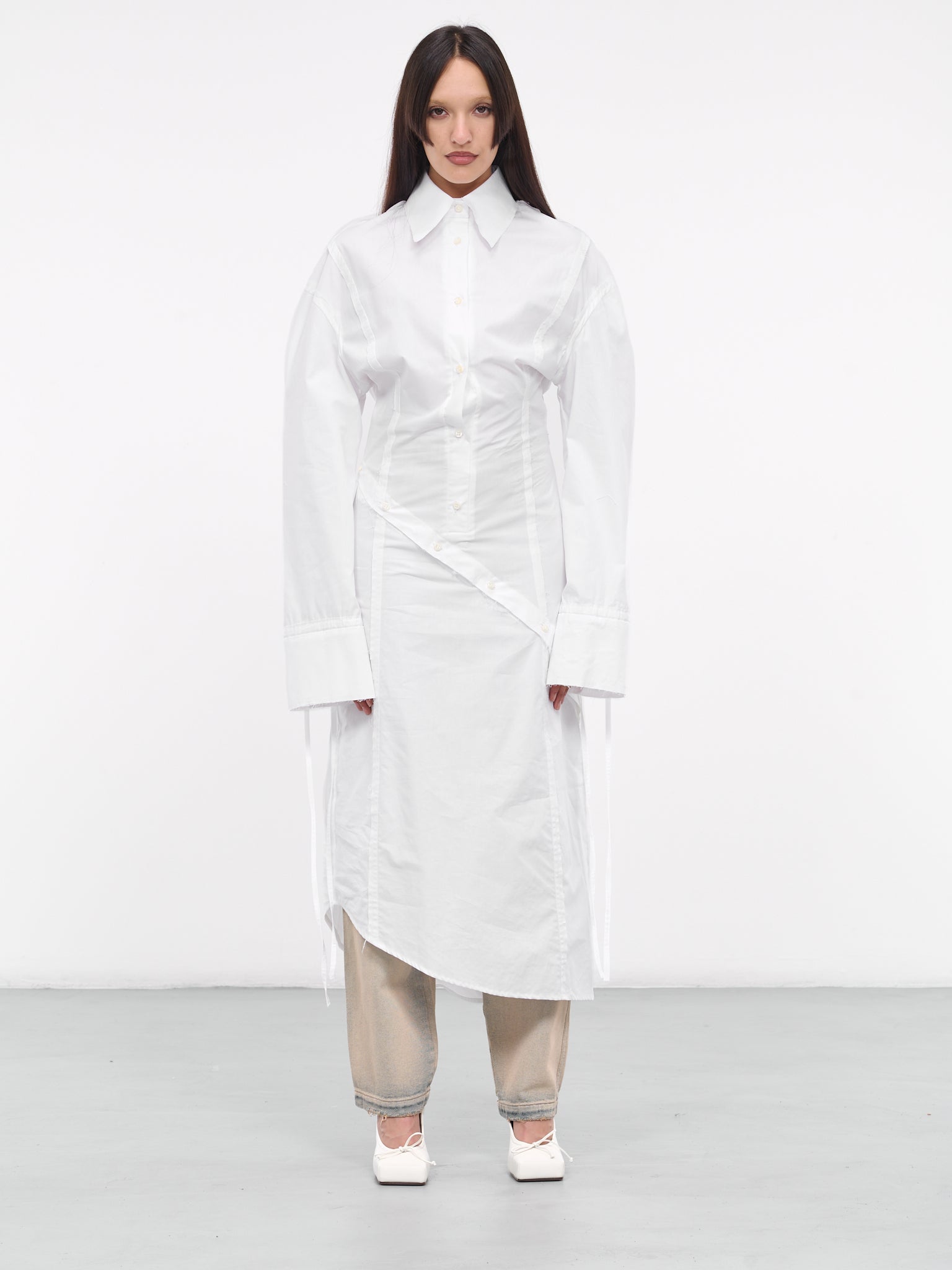 Cinched Shirt Dress (DR07-02-01-WHITE)