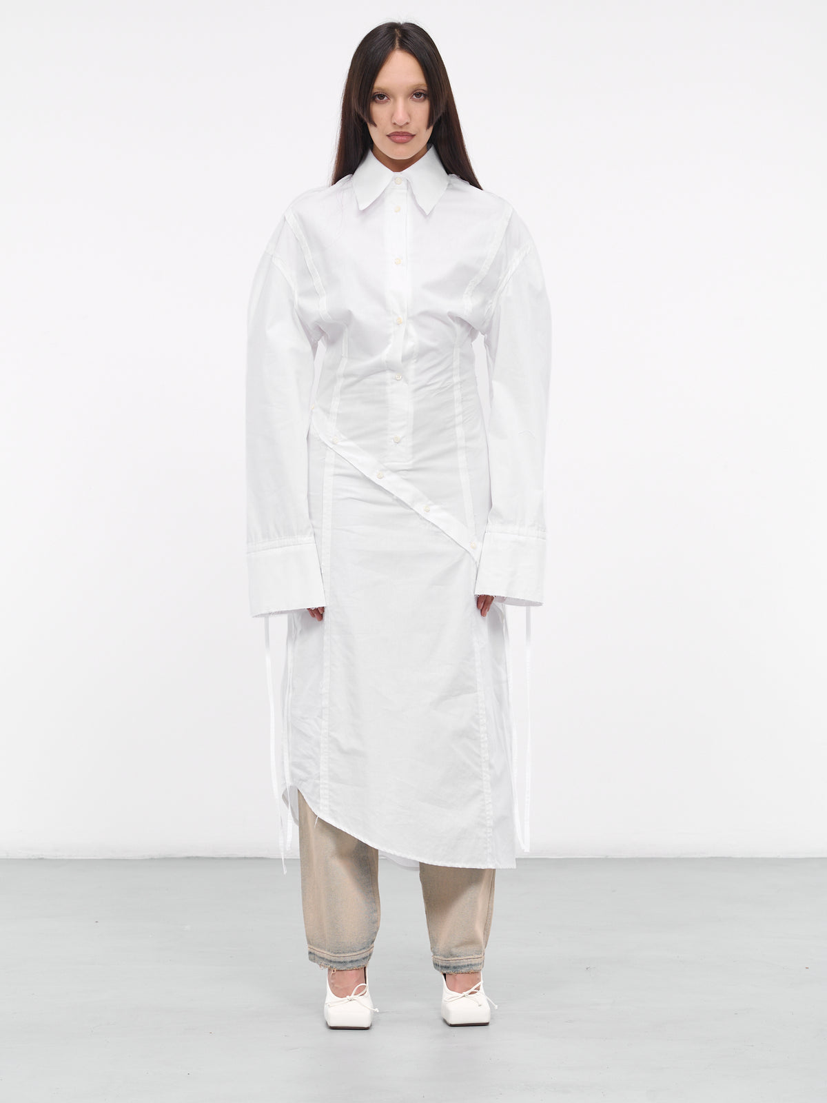 Cinched Shirt Dress (DR07-02-01-WHITE)