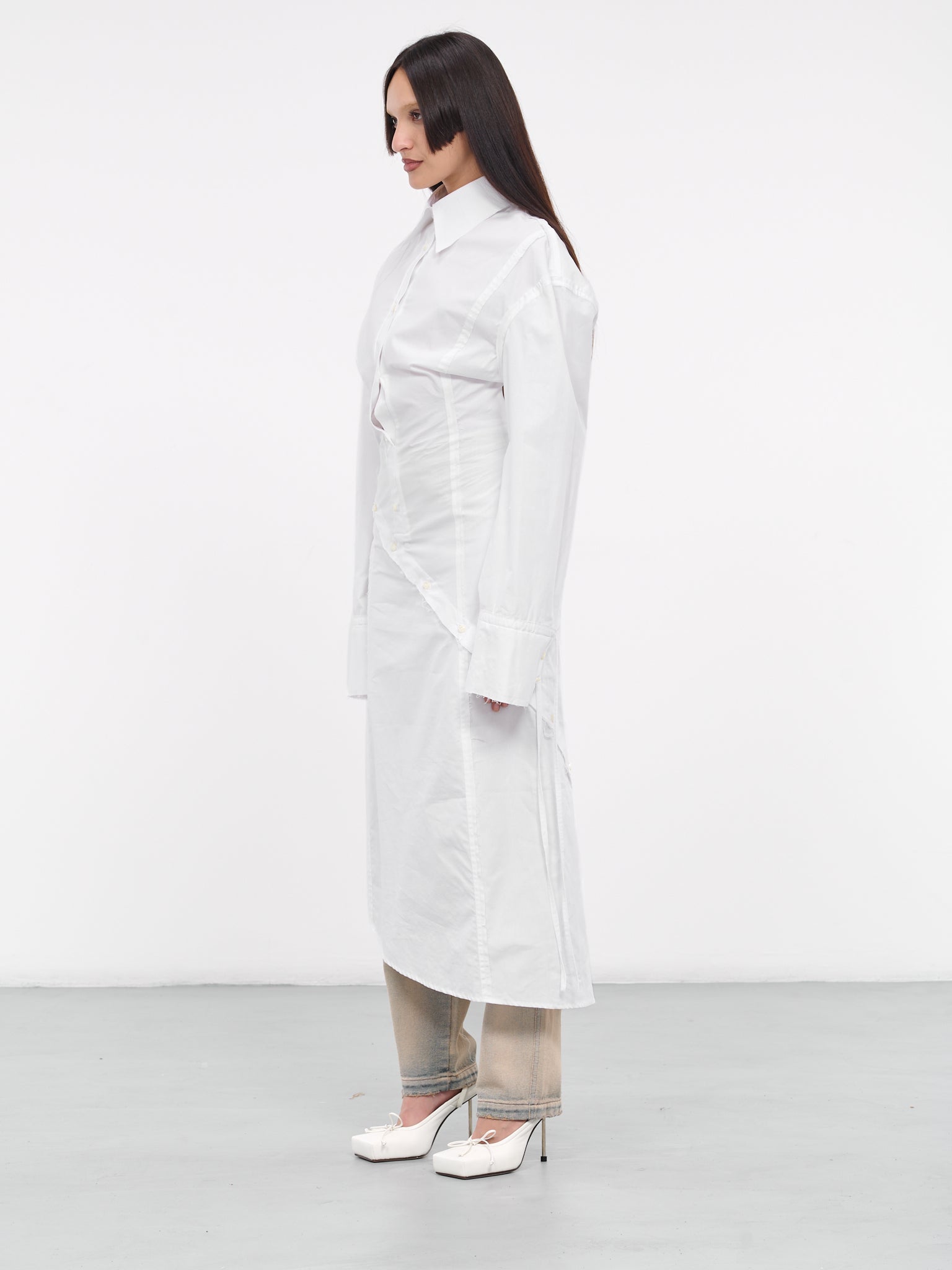 Cinched Shirt Dress (DR07-02-01-WHITE)