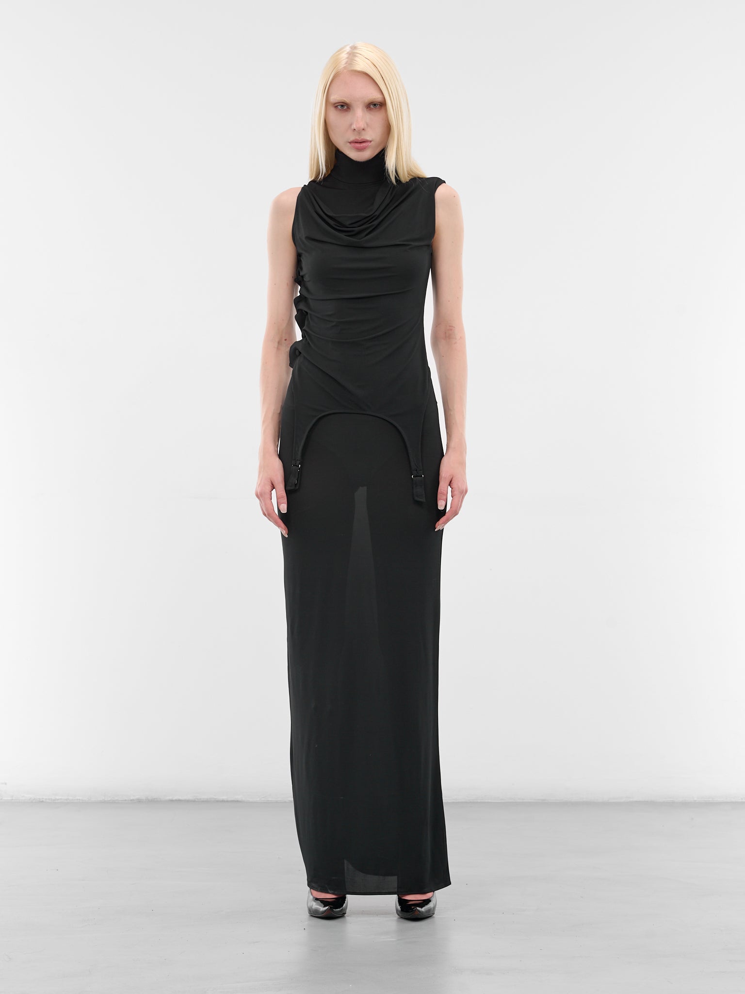 Navy Draped Turtleneck Maxi Dress (DR077-J025-84-DARK-NAVY)