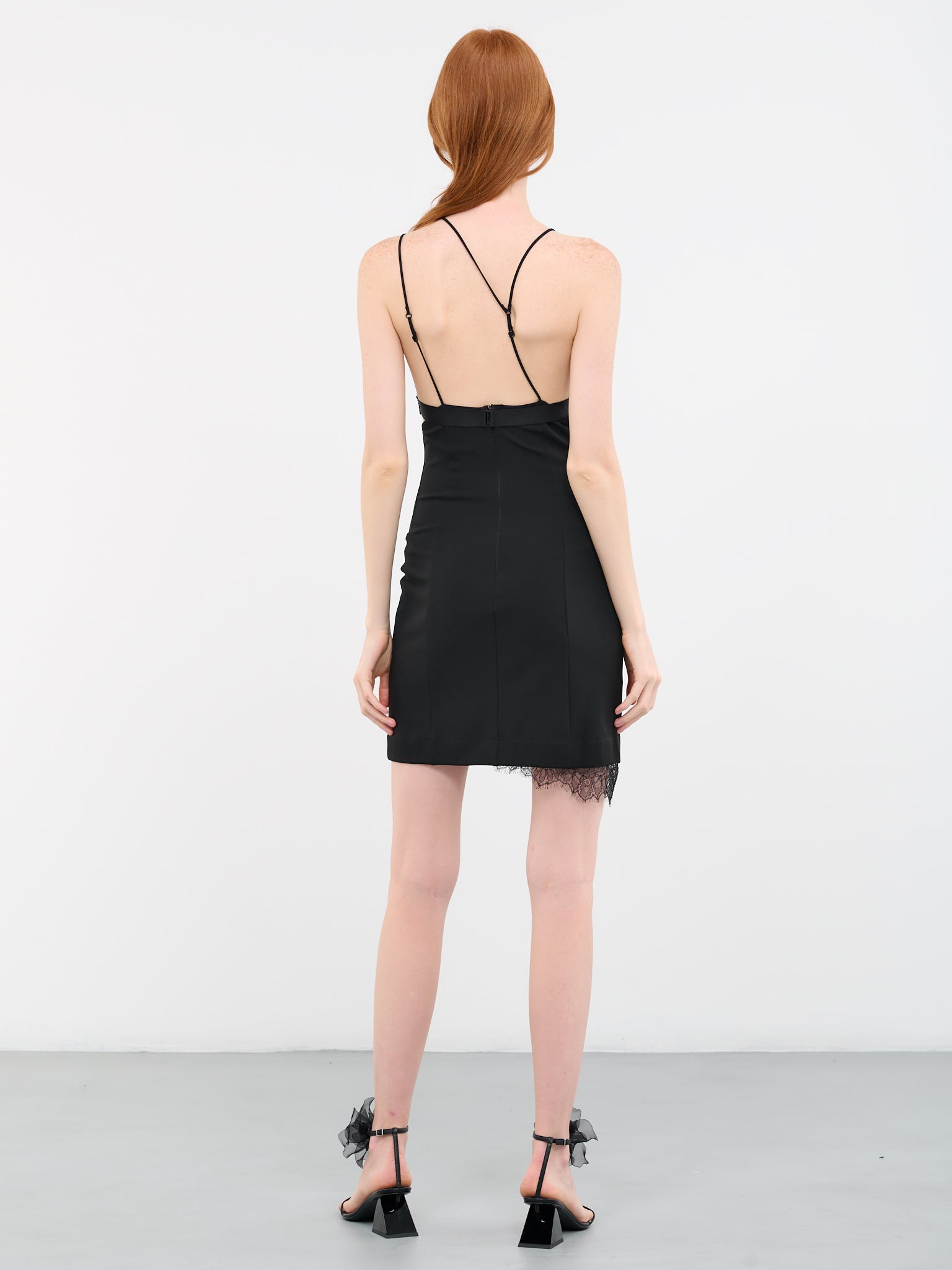 Asymmetric Draped Lace Dress (DR101-BLACK)
