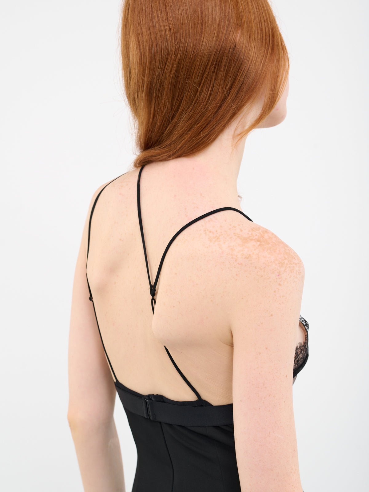 Asymmetric Draped Lace Dress (DR101-BLACK)