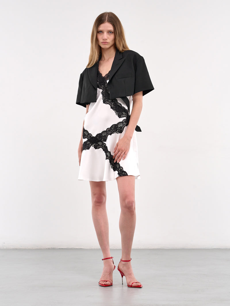 Bias Lace Mini Dress (DR103-WHITE-BLACK)